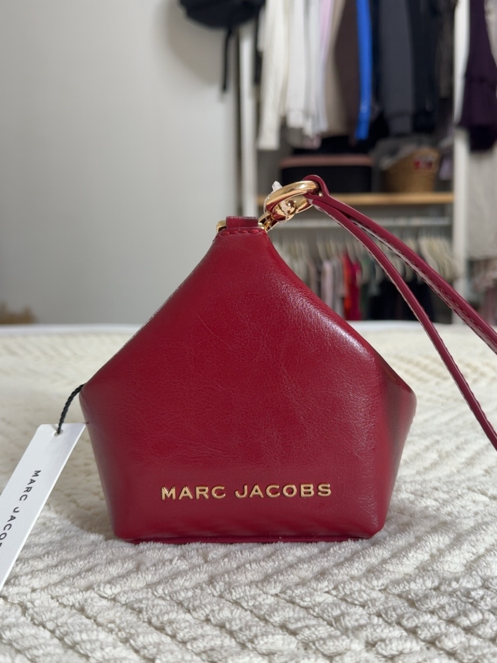 Marc Jacobs Red Leather Wristlet Pouch with Gold Hardware